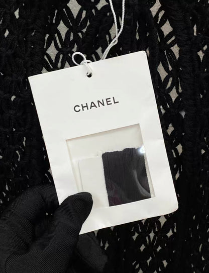 Chanel 22C Pearled Silk & Cotton Black Cape