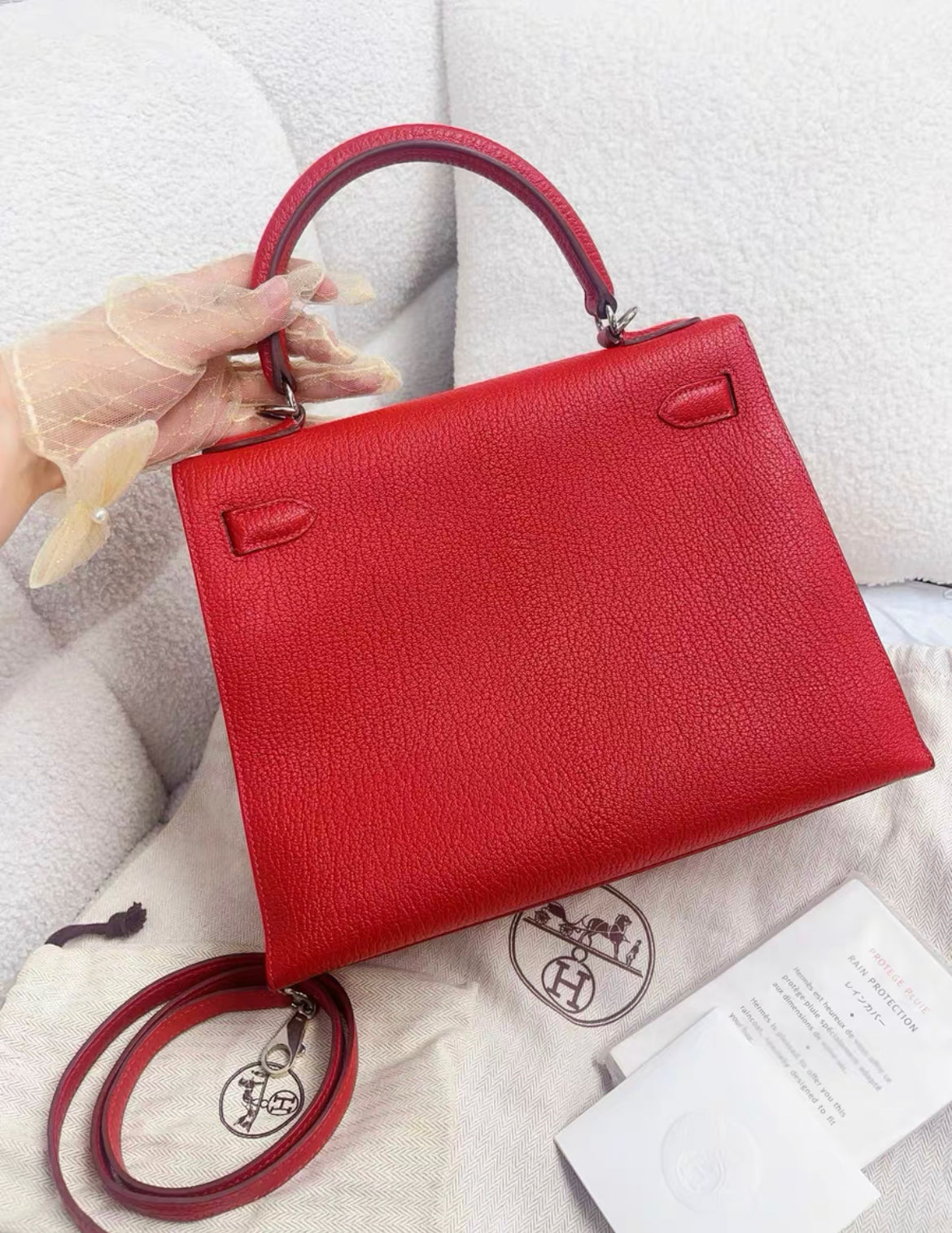 Hermes Kelly 28 Red Togo Leather Palladium Hardware