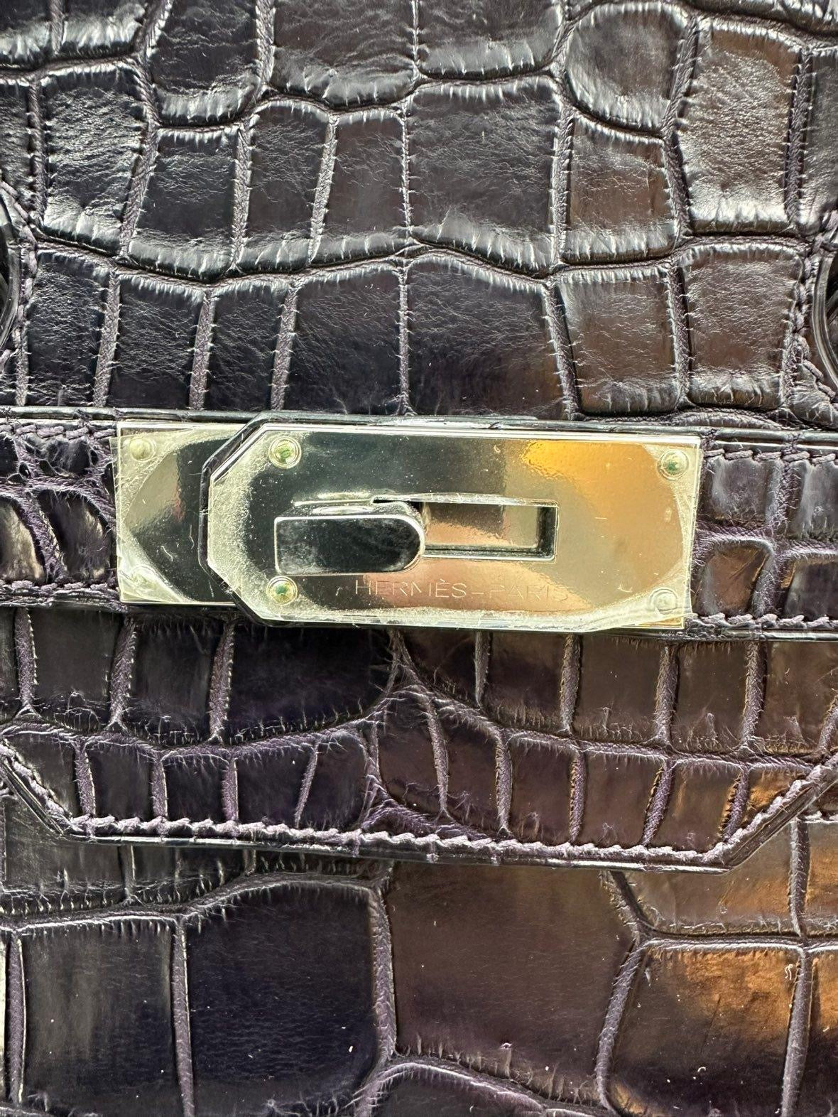 Hermes Birkin HAC 40 Prunoir Matte Crocodile leather palladium hardware
