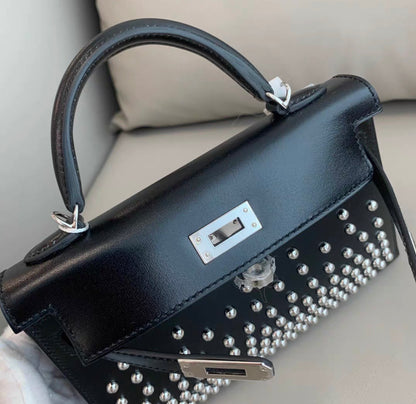 HERMES Box Studded Clouté Mini Kelly Sellier 20 Black