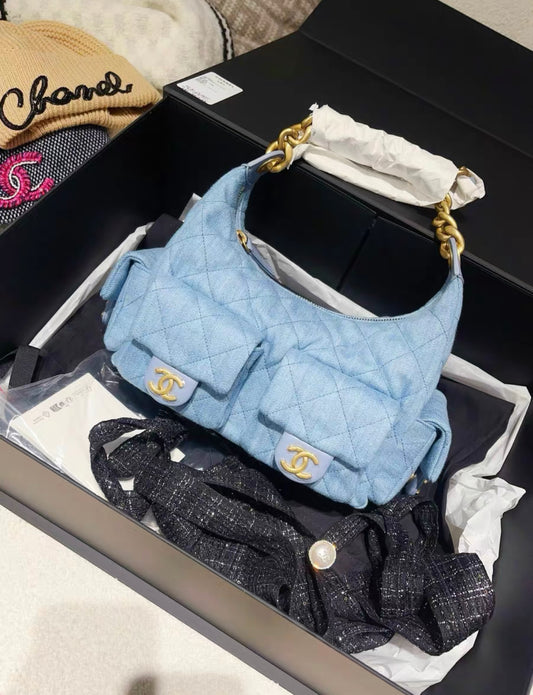 Chanel 25C denim hobo chain bag