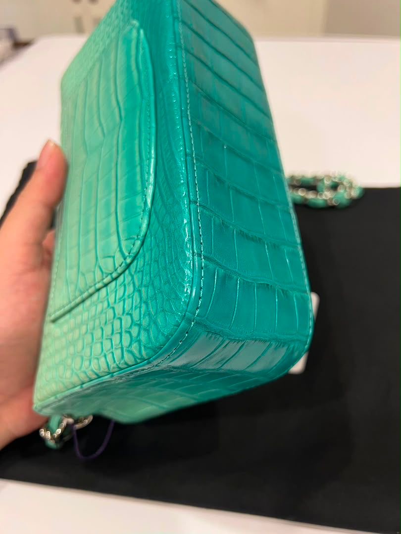 Mini Chanel green iridescent flap bag
