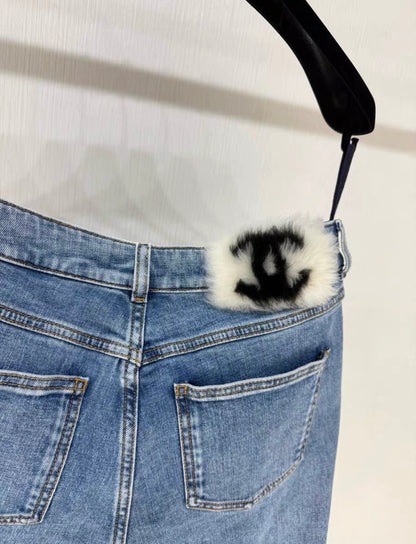 Chanel 23N Double C Fur Jeans Size 40