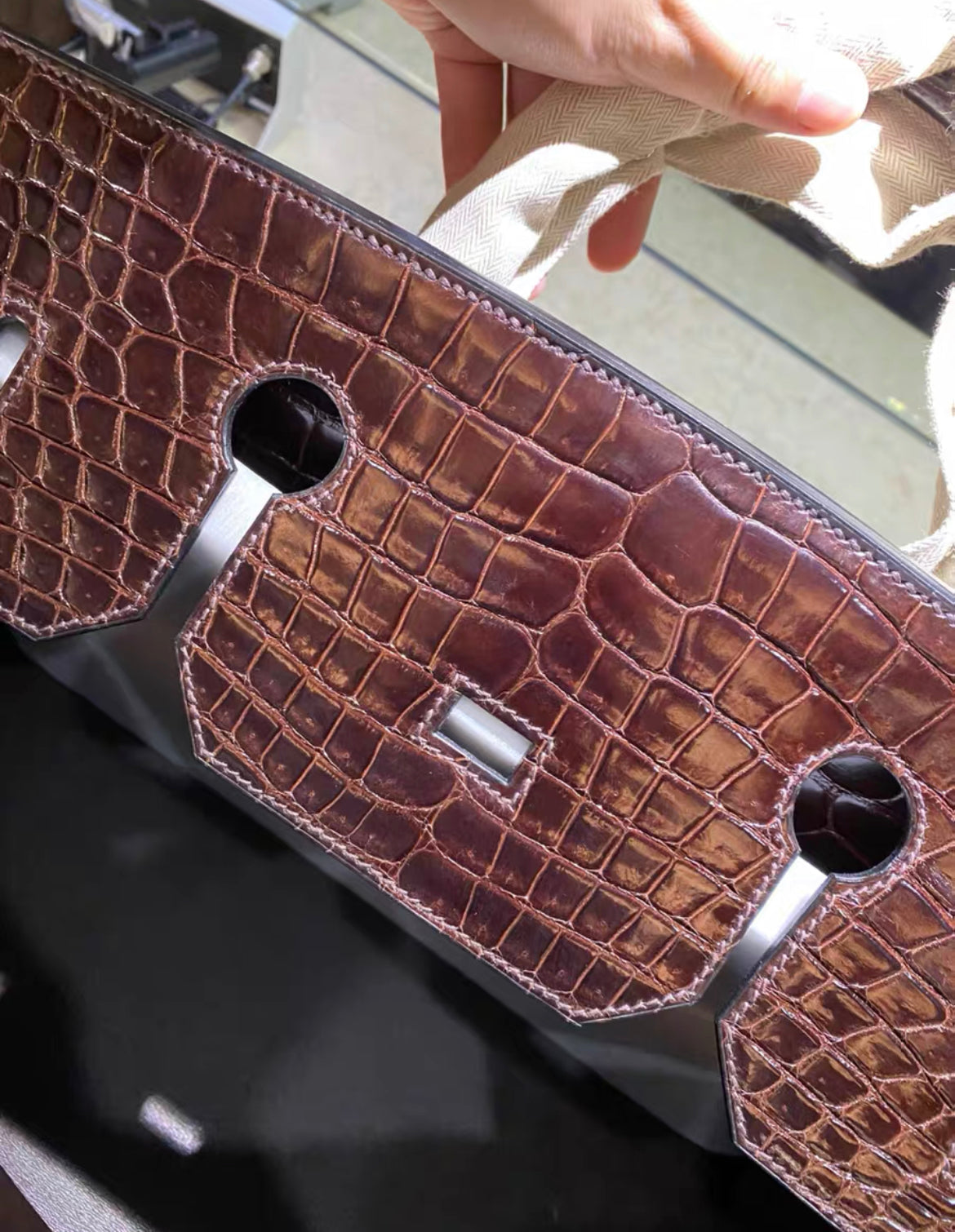 Hermes Birkin 50 Travel Bag Brown shiny Porosus Crocodile Gold