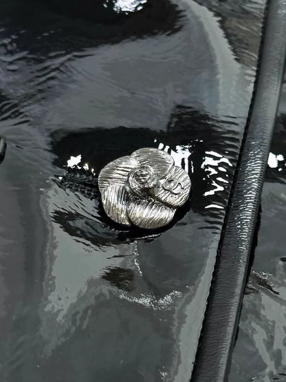 Chanel 23K Black Patent Leather Camellia Button Short Jacket