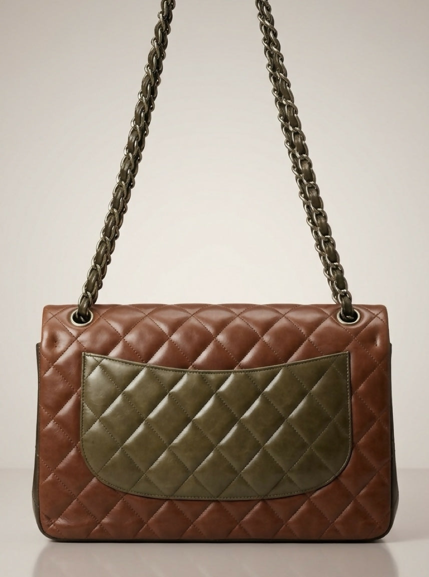 Chanel 13A Edinburgh TriColor Quilted Lambskin Jumbo Classic Double Flap Bag