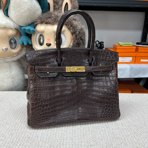 Hermès Birkin 30 ebony matte crocodile leather gold hardware