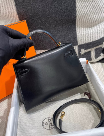 Hermes Mini Kelly 20 Black Box Gold Hardware