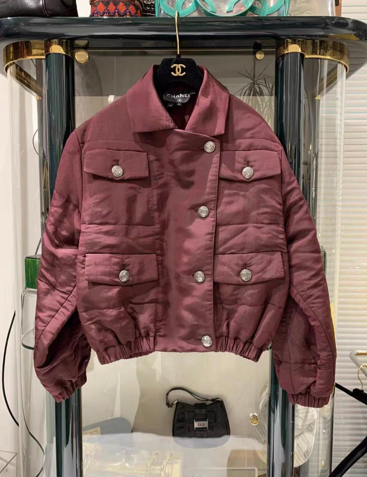 Chanel 21k burgundy bomber jacket size 34