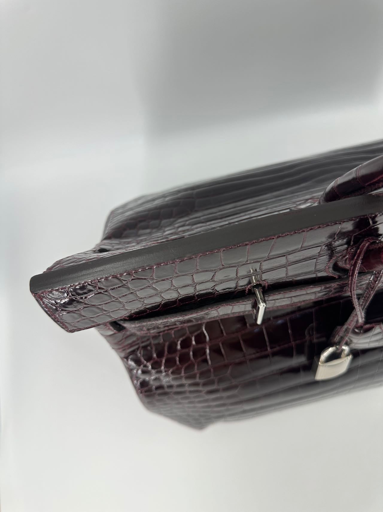 Hermes Birkin HAC 50 Bordeaux Shiny Crocodile leather palladium hardware