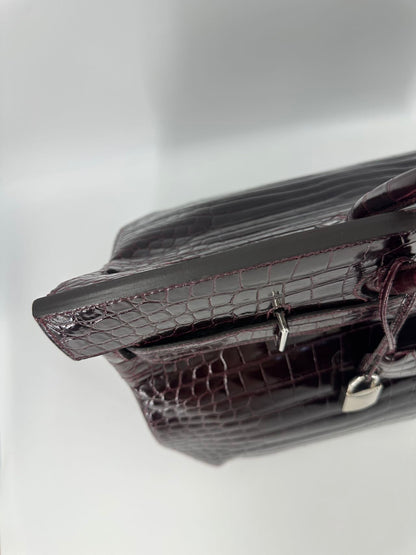 Hermes Birkin HAC 50 Bordeaux Shiny Crocodile leather palladium hardware