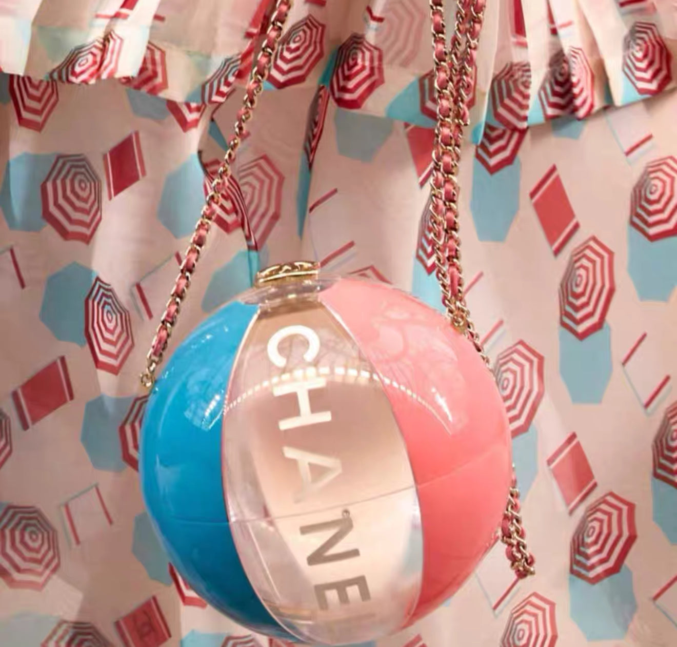 Chanel 2019 Pink, Clear and Blue Resin Coco Beach Ball Minaudière Light Gold Hardware