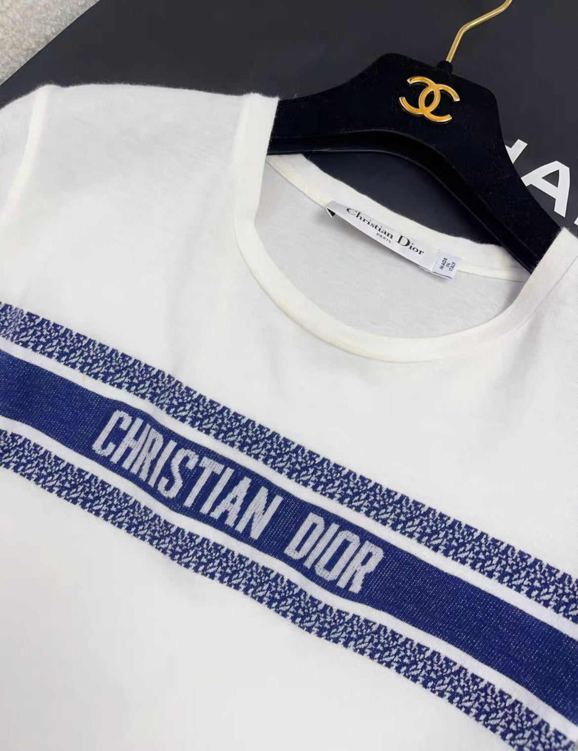 Dior T-Shirt White and Navy Blue Cotton Jersey size XS