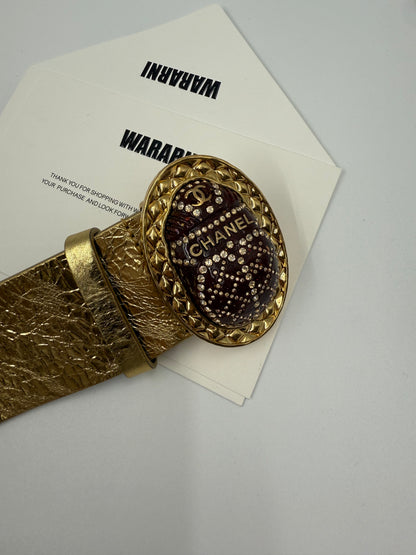 Chanel 19A Gold/Red/Black Tweed Jacket with Golden Beetle Belt