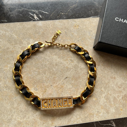 Rare Chanel 95P Black Gold Leather Chain Necklace