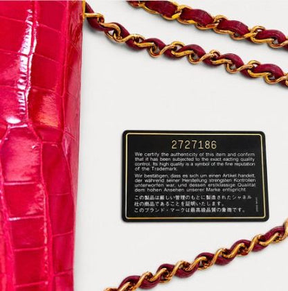 Chanel Red Shiny Crocodile Maxi flap with gold hardware