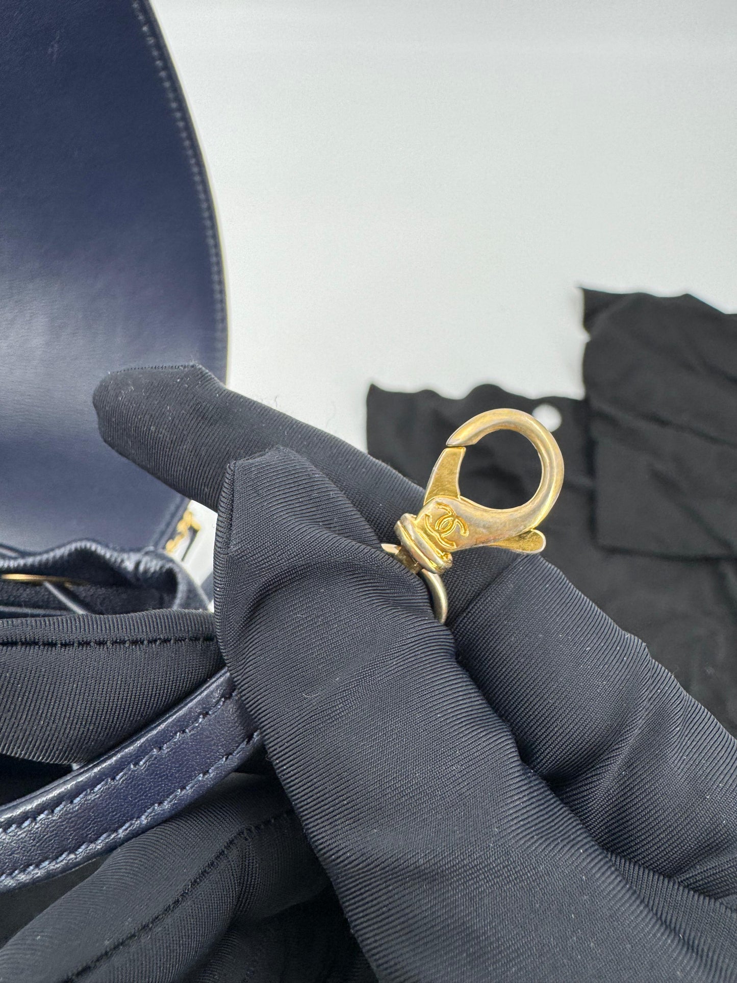 Chanel Dark Blue leather backpack with gold hardware