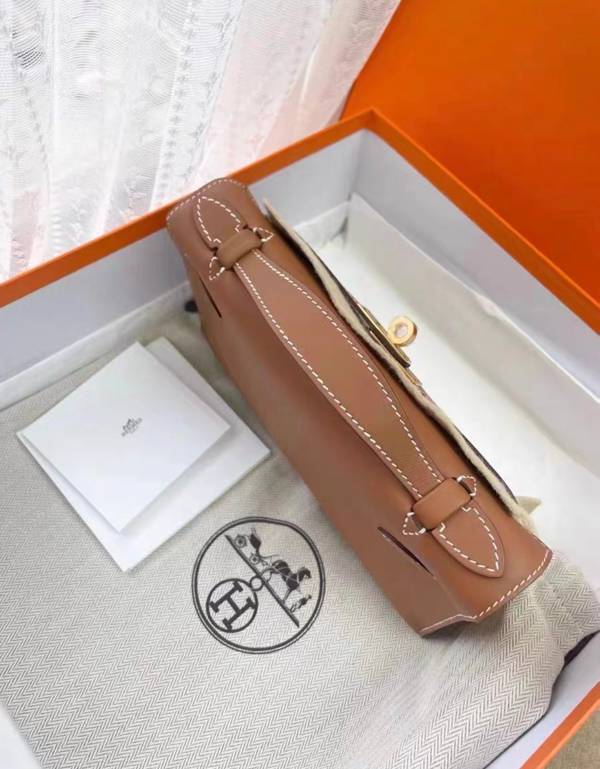 Hermes Mini Kelly Pochette Gold Swift Leather Gold Hardware