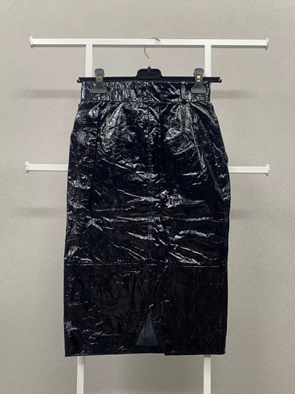 Chanel 16A patent leather black skirt