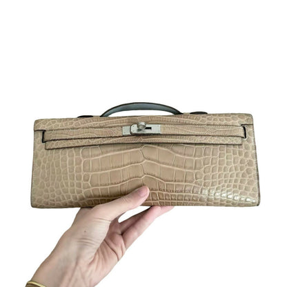 Hermes Kelly cut Matt croco milk tea