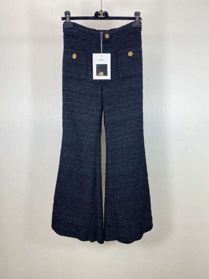 Chanel blue and gold woven flared wide-leg trousers