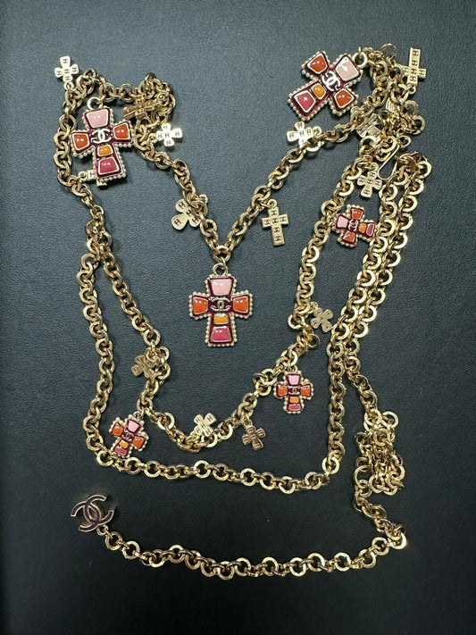 Chanel Vintage 2003 Gripoix Multicoloured Cross & Gold Plated Waist Chain