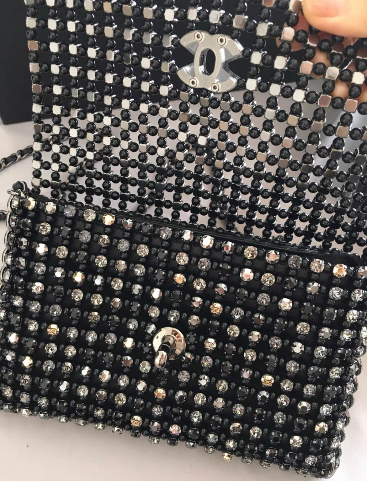 Chanel 21 Black Strass Pearl Mini Evening Bag