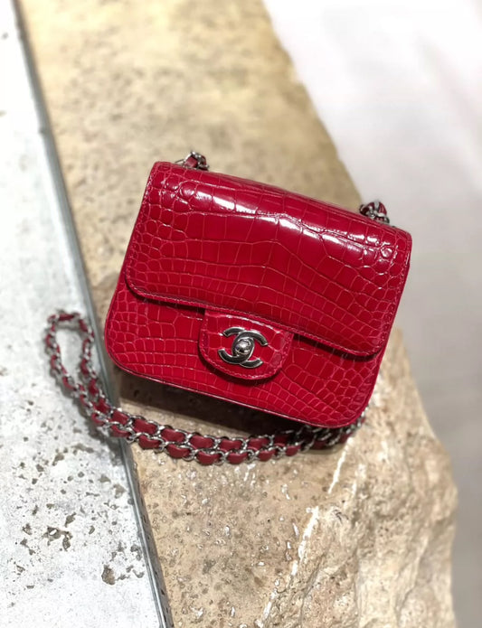 Chanel Red Crocodile mini square bag