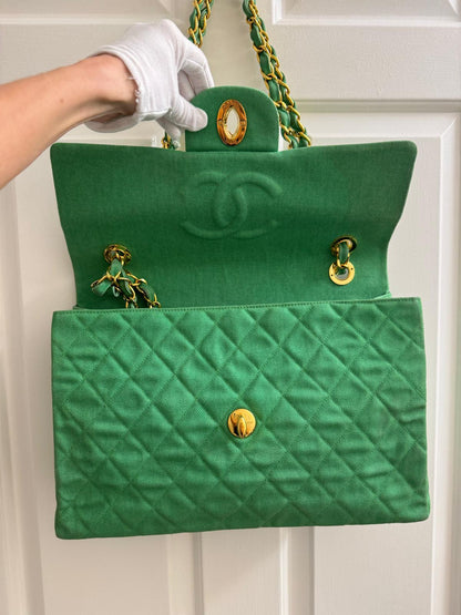 Chanel Green Denim Maxi Flap Bag