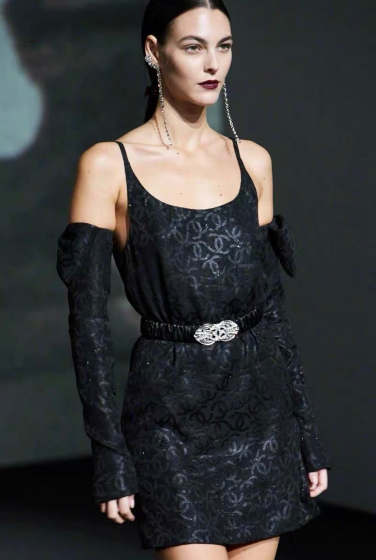 Chanel 23S black silk dress with gloves