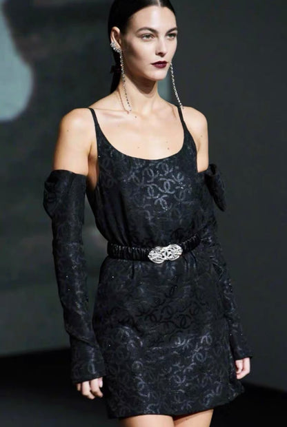 Chanel 23S black silk dress with gloves