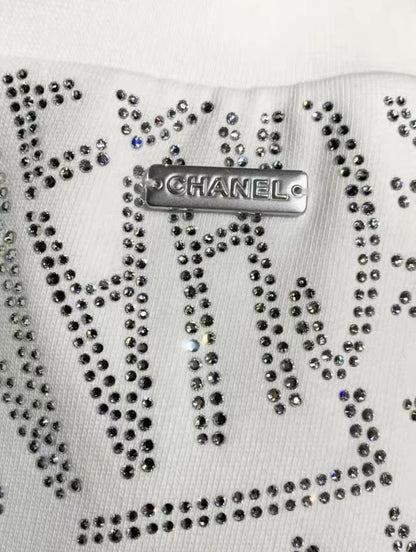 Chanel NWT 21N Coco Niege Swarovski CC White SweatPants Warm Winter Sport Pants FR 34