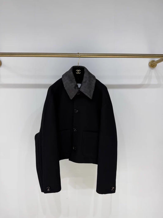 Bottega Veneta 25 Fall/Winter Leather Woven Collar black Jacket