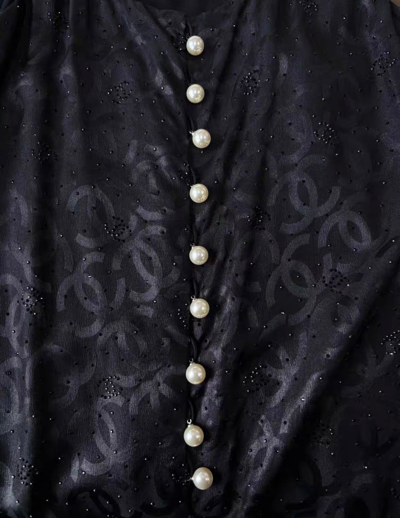 Chanel 23S black silk dress with gloves