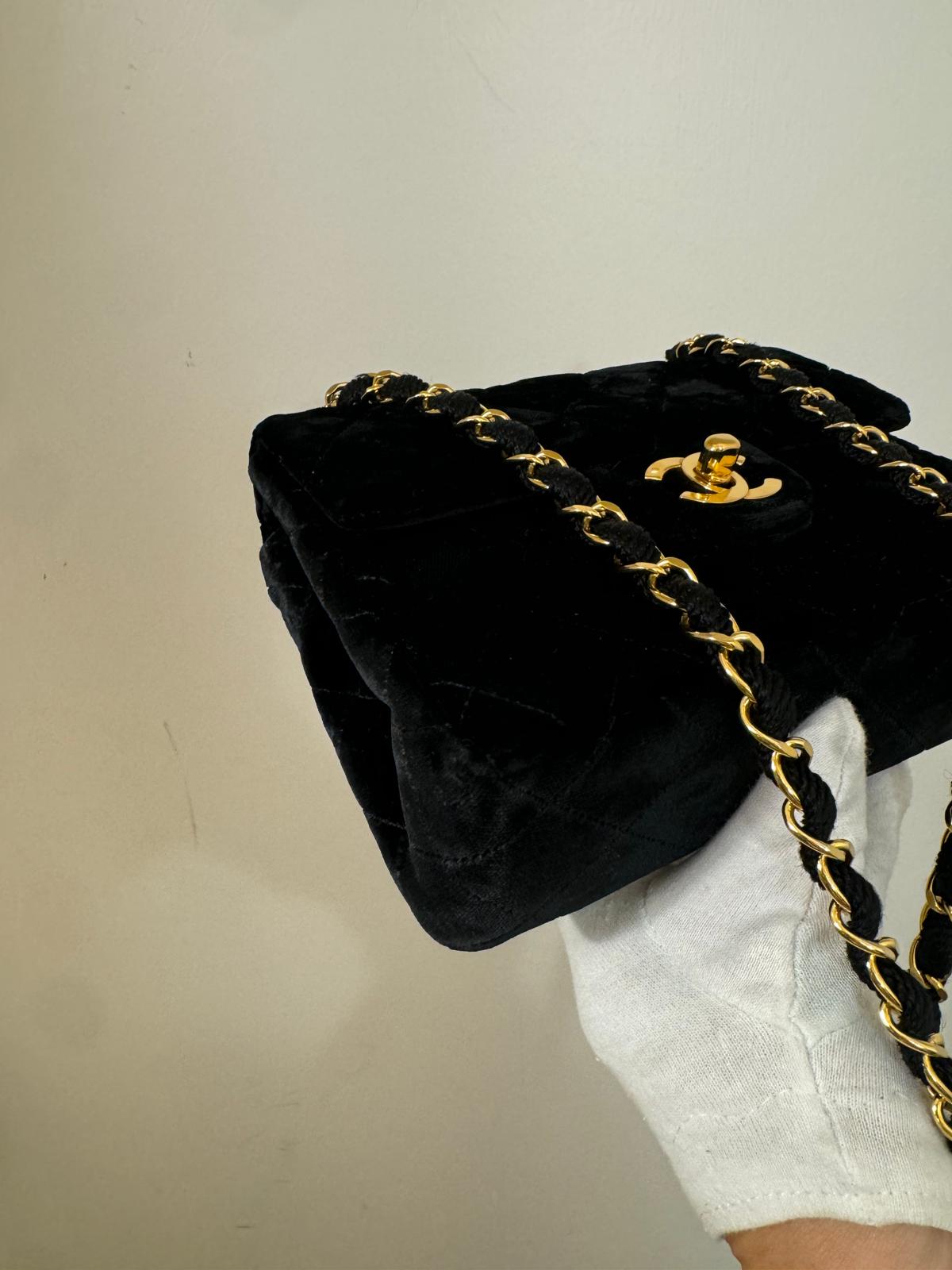 Chanel Vintage Mini Velvet Flap bag Black gold hardware