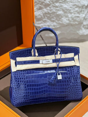 Hermès Birkin 35 Bleu Electric Shinny crocodile Leather Diamond Hardware