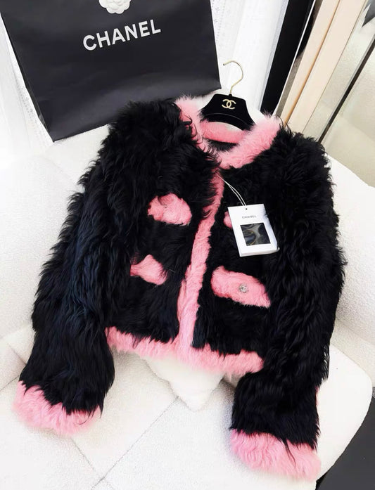 Chanel 21K black & pink fur jacket size 36