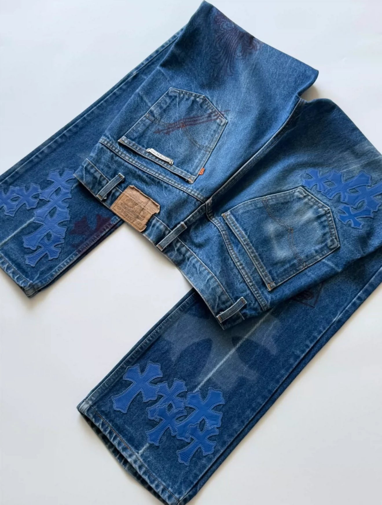 Chrome Hearts Levi's Stencil Blue Cross Patch Denim Jeans