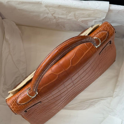 Hermes Kelly 32 Matte Crocodile Fauve Barenia Leather palladium hardware