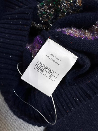 Chanel 25n Coco Neige Ski Collection navy blue knit cardigan