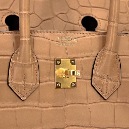 HERMÈS Birkin 25 Sellier Chai Matte Alligator Gold hardware