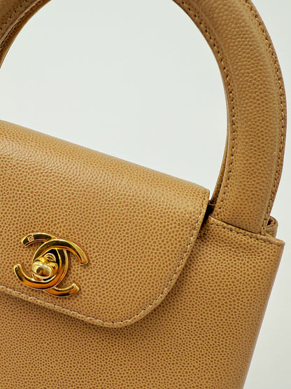 Chanel 1998 Series 5 Vintage Beige Caviar Leather Micro Kelly Bag