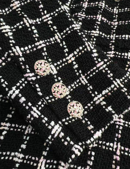 Chanel 24S black and pink tweed hooded long coat