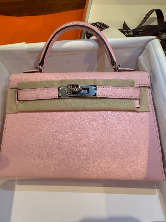 Hermes Mini Kelly Rose Sakura Chèvre Palladium Hardware