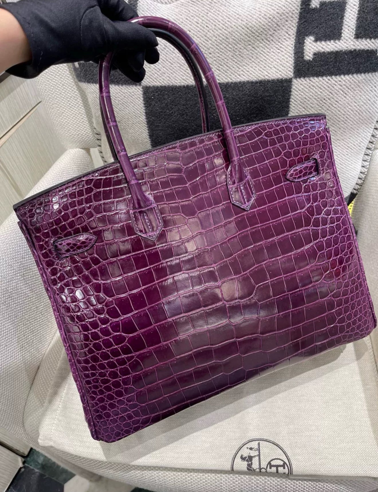 Hermès Birkin 35 N5 Cassis Violet shiny crocodile gold Hardware
