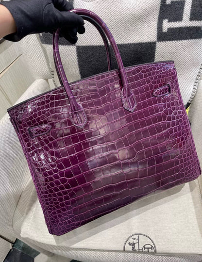 Hermès Birkin 35 N5 Cassis Violet shiny crocodile gold Hardware