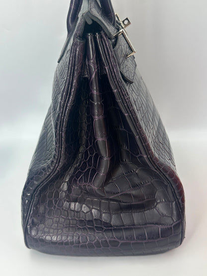 Hermes Birkin HAC 40 Matte Dark Purple Alligator Leather palladium hardware