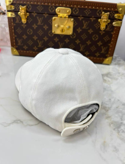 CHANEL Cotton Sequin CC Cap Hat Ivory