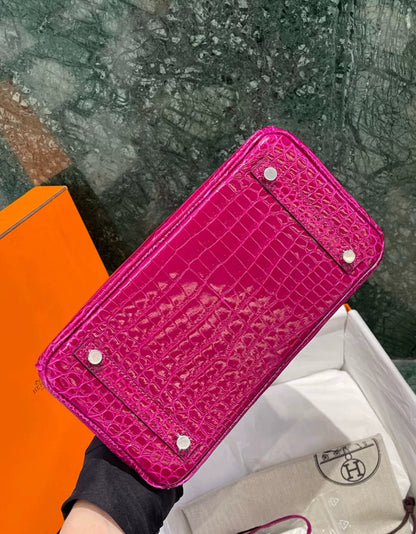 Hermes Birkin 25 Rose purple shiny　crocodile Leather palladium hardware