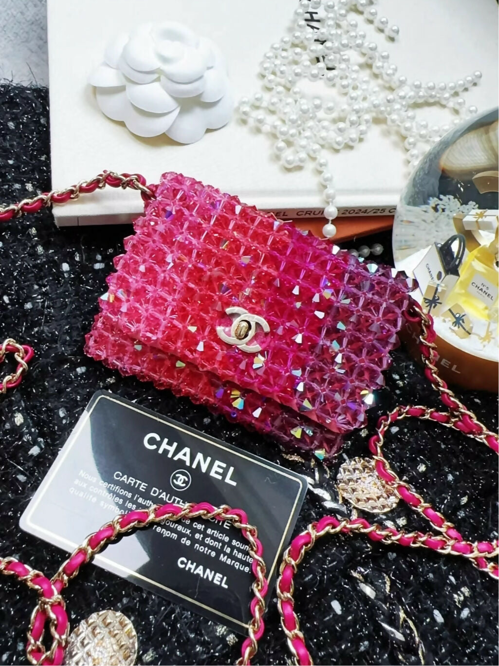 Chanel 20s pink/red crystal mini chain bag